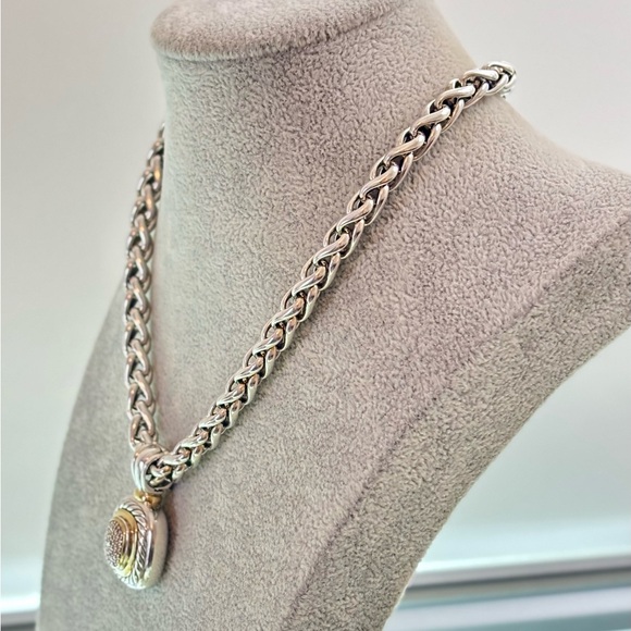 David Yurman 925 & 14k Gold XL Albion Pendant Necklace with Diamonds 16.5" - Picture 9 of 11